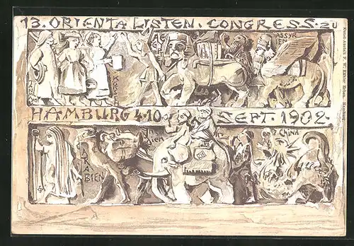 Künstler-AK Hamburg, 13. Orientalisten Congress 1902, Araber auf einem Elefanten