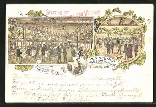 Lithographie Hamburg, Gasthaus Hamburger Weinhaus, Alterwall 44, Innenansicht Frühstücksraum