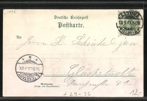 Passepartout-Lithographie Hamburg, Deutsches Schauspielhaus, Stadttheater und Kriegerdenkmal 1870-71 im Kleeblatt
