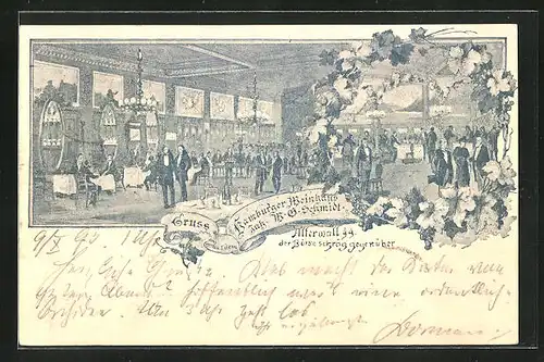 Vorläufer-AK Hamburg, 1895, Innenansicht Hamburger Weinhaus von M.G. Schmidt, Alterwall 44