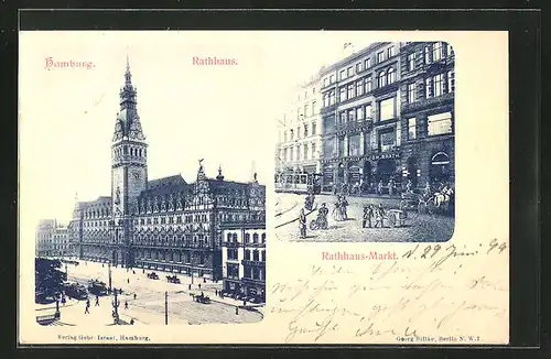 AK Hamburg, Rathaus und Rathaushalle auf dem Rathausmarkt
