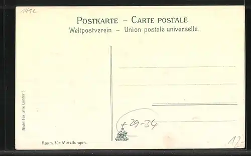 Passepartout-Lithographie Hamburg, Am Kaiser Wilhelm Denkmal, Eichenblatt