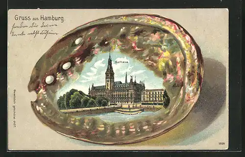 Passepartout-Lithographie Hamburg, Vor dem Rathaus, Muschel