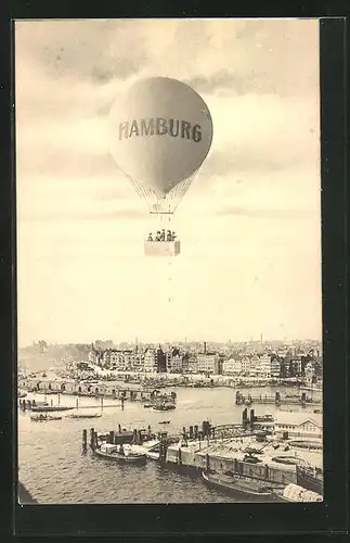 AK Hamburg, Ballonflug über den Hamburger Hafen