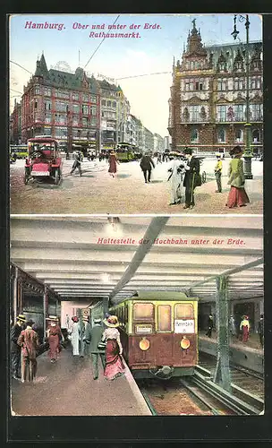 AK Hamburg, Haltestelle der Hochbahn über und unter der Erde am Rathausmarkt