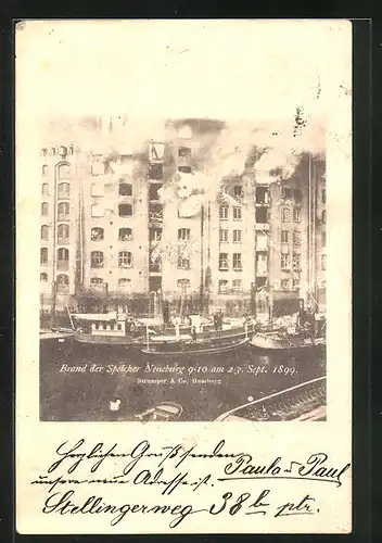 AK Hamburg, Brand der Neuburg-Speicher 9-10 am 2. & 3. Sept. 1899