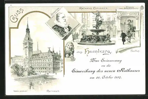 Lithographie Hamburg, Einweihung des neuen Rathauses 26.10.1897