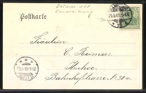 AK Hamburg, Festkarte zur Enthüllung des Kaiserdenkmals am 20.06.1903, Kaiser Wilhelm II., Bürgermeister Burchard