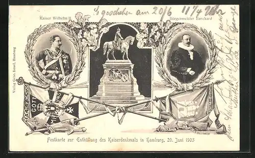 AK Hamburg, Enthüllung des Kaiserdenkmals am 20.06.1903, Bürgermeister Burchard