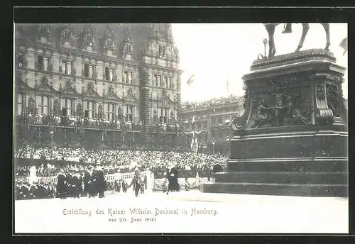 AK Hamburg, Enthüllung des Kaiser Wilhelm Denkmals, 20. Juni 1903, Kaiser Wilhelm II. blickt zu seinem Vater auf