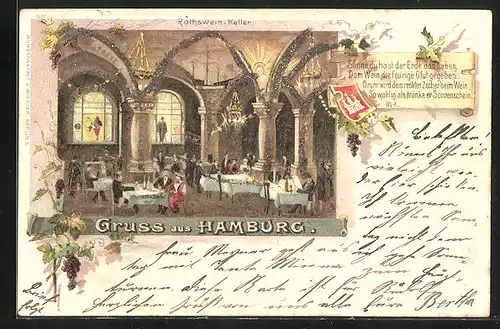 Lithographie Hamburg, Innenansicht vom Rathsweinkeller