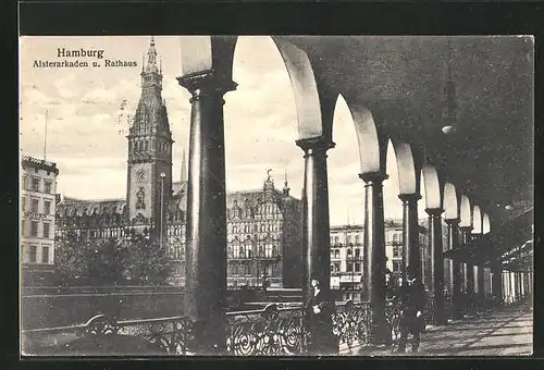 AK Hamburg, Alsterarkaden u. Rathaus