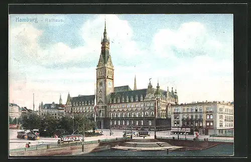 AK Hamburg, Strassenpartie mit Strassenbahn