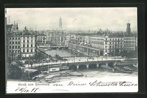 AK Hamburg, Reesendammbrücke mit Alsterarkaden