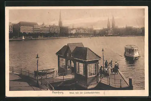 AK Hamburg, Blick von der Lombardsbrücke auf den Ort