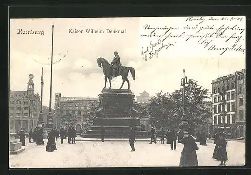AK Hamburg, Kaiser Wilhelm Denkmal und Gebäude der Berlinischen Landesversicherungs-Gesellschaft