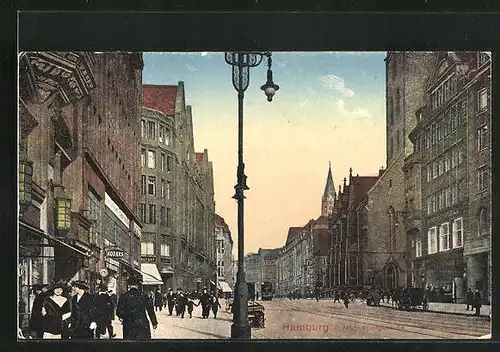 AK Hamburg, Mönkebergstrasse mit Restaurant und Geschäften