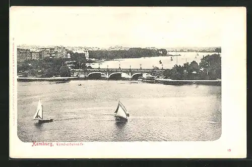 AK Hamburg, Lombardsbrücke mit Segelbooten