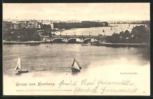 AK Hamburg, Lombardsbrücke mit Segelbooten