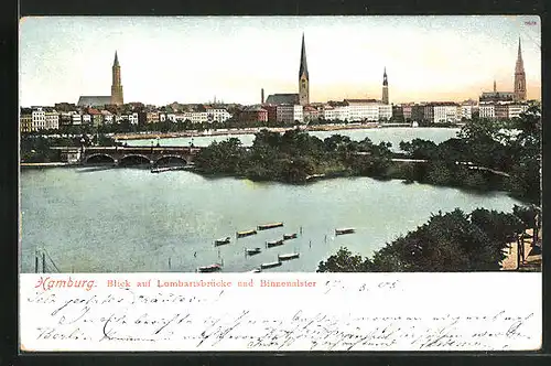 AK Hamburg, Blick auf Lombartsbrücke und Binnenalster