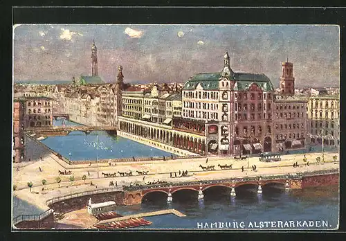 AK Hamburg, Uferpartie an den Alsterarkaden