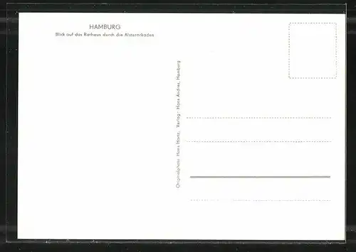AK Hamburg, Blick auf das Rathaus durch die Alsterarkaden