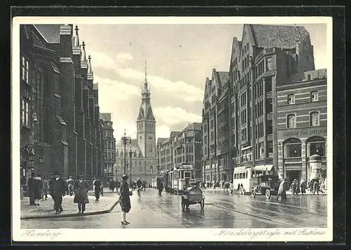 AK Hamburg, Mönckebergstrasse mit Rathaus