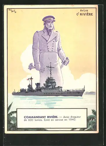 Künstler-AK Commandant Riviere, Aviso dragueur de 600 tonnes