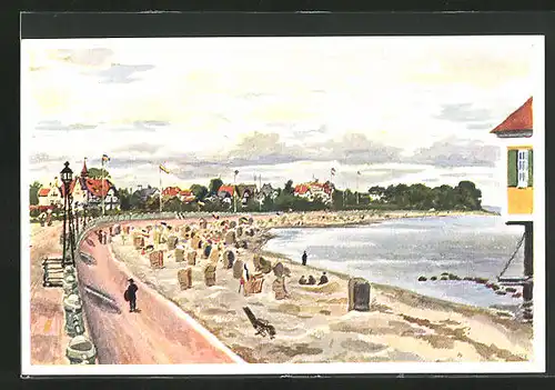 Künstler-AK Travemünde, Promenade am Strand