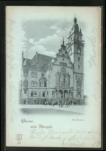 Mondschein-AK Rheydt, Ansicht vom Rathaus