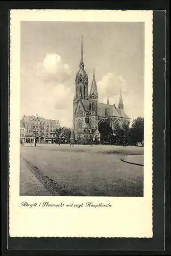 AK Rheydt, Neumarkt mit evgl. Hauptkirche