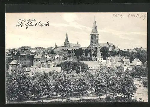 AK M. Gladbach, Totalansicht mit Kirche