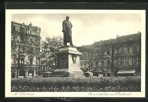 AK M. Gladbach, Bismarckplatz mit Denkmal