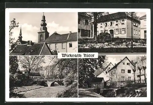 AK Wickrath, Kirche und Rathaus im Sonnenschein mit Niers