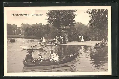 AK Mönchengladbach, Volksgarten, Ruderboote auf dem Teich