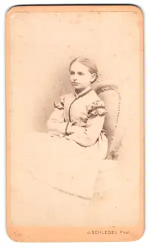 Fotografie Julius Schlegel, Zittau, Ludwigstrasse 507, Portrait junge Dame im hübschen Kleid