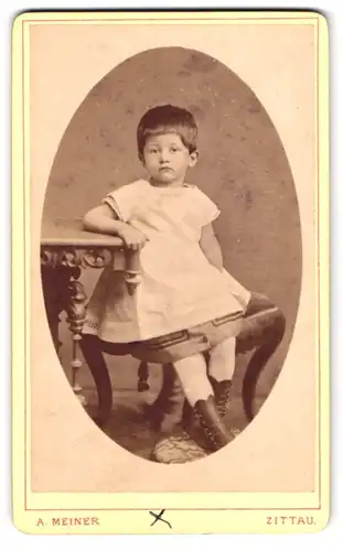 Fotografie Adolph Meiner, Zittau, Portrait kleines Mädchen im Kleid