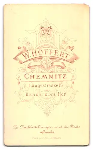 Fotografie W. Höffert, Chemnitz, Langestrasse 18, Portrait ältere Dame im Biedermeierkleid mit Haube und Brosche
