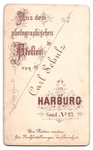 Fotografie Carl Schulz, Harburg, Sand 27, Portrait Mann und Frau im Anzug und Biedermeierkleid mit Brosche