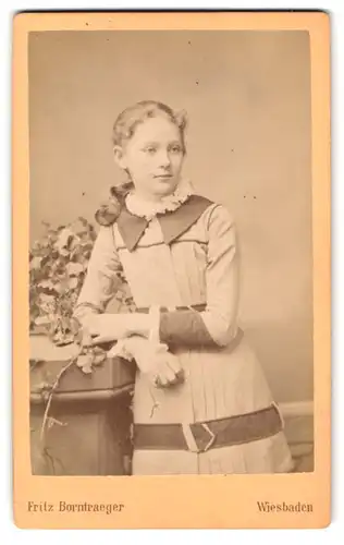 Fotografie Fritz Borntraeger, Wiesbaden, Wilhelmsallee, Portrait Mädchen Hermine im hellen Kleid mit Rüschenkragen