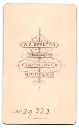 Fotografie W. S. Spanton, Bury St. Edmunds, Abbey Gate Street 16, Portrait junger Mann im Tweed Anzug mit Scheitel