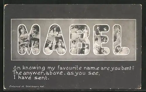 AK Schriftzug Mabel als Fotomontage mit Frauenportraits, Namenstag