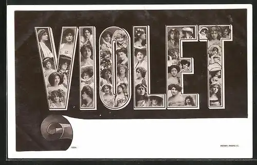 AK Schriftzug Violet als Fotomontage mit Frauenportraits, Namenstag