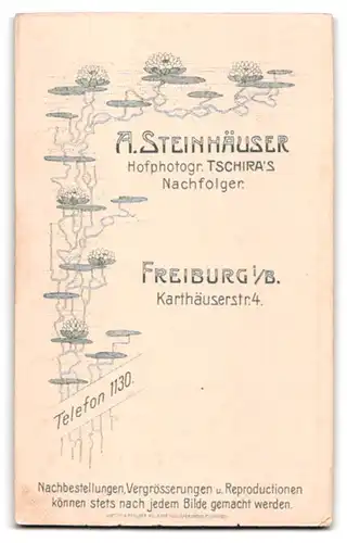 Fotografie A. Steinhäuser, Freiburg i. B., Karthäuserstrasse 4, Portrait Junger Herr im Anzug