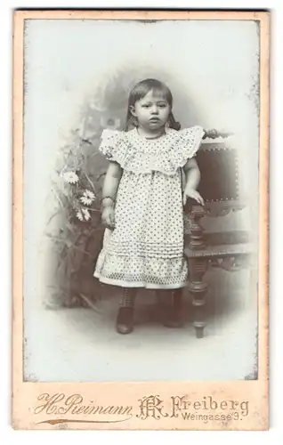 Fotografie H. Reimann, Freiberg, Weingasse 9, Portrait Junges Mädchen in gepunktetem Kleid