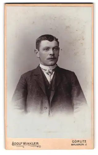 Fotografie Adolf Winkler, Görlitz, Berlinerstrasse 12, Portrait Herr im Anzug mit Krawatte