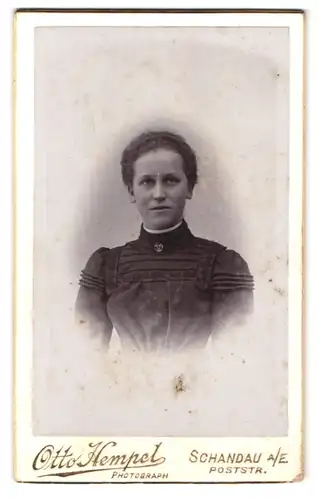 Fotografie Otto Hempel, Schandau a. Elbe, Poststrasse, Portrait Frau in plissiertem Kleid
