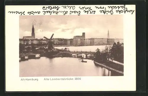 AK Hamburg, Alte Lombardsbrücke 1866