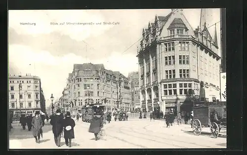 AK Hamburg, Blick auf Mönckebergstrasse und Stadt-Cafe