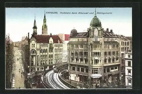 AK Hamburg, Hochbahn beim Altenwall und Rödingsmarkt